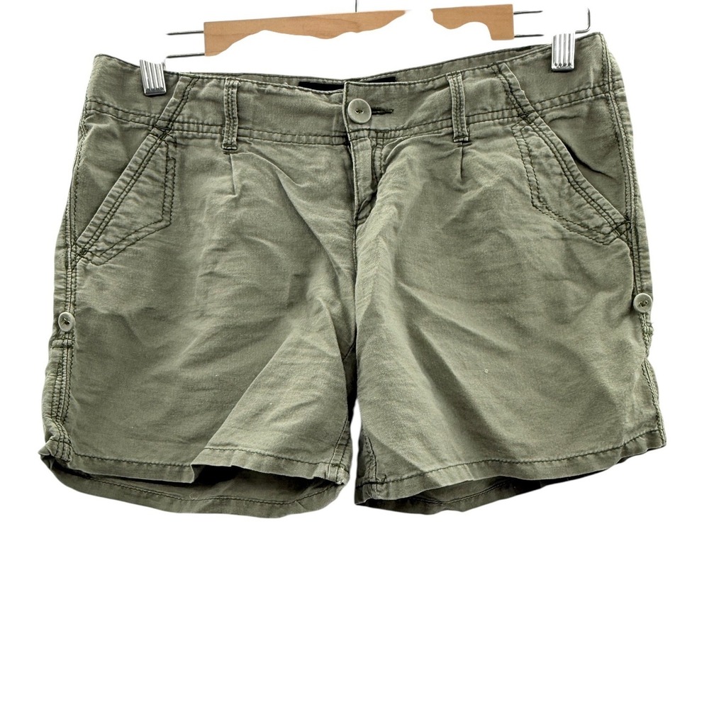 Y2K Abercrombie & Fitch Linen Blend Shorts Womens 16 Olive Green Utility Summer